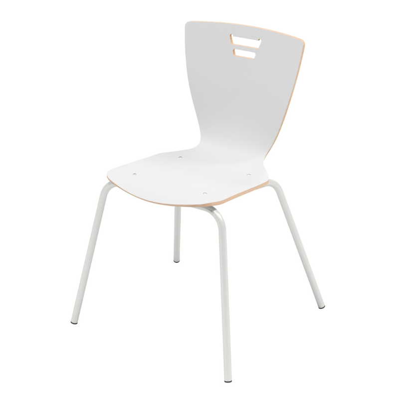 Стілець з фанерним моноблоком та пластиковим покриттям HPL, на круглій металевій трубі, АЛМАНТ, 555х515х835 мм.